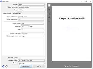 4. Seleccione el ajuste Tamaño de documento que coincida con el tamaño de su original. Puede seleccionar Personalizar para introducir un tamaño personalizado, si es necesario. 5.