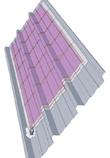 Diríamos que la propia estructura que incorporan es autoportante. Módulos de silicio amorfo integrados en el panel sandwich.