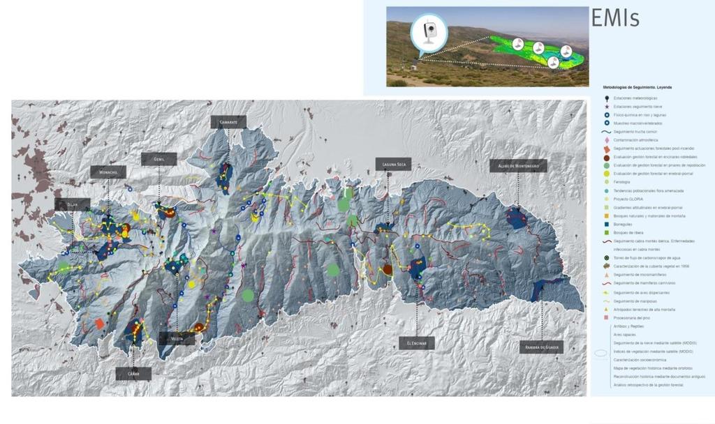 Mapa de unidades de muestreo en el Observatorio de Cambio Global de Sierra Nevada