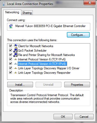 Cuando aparece la ventana "Propiedades de conexión de Area Local ", seleccione "Protocolo de Internet versión 4 (TCP/IPv4)" y haga clic en "Propiedades". A3.
