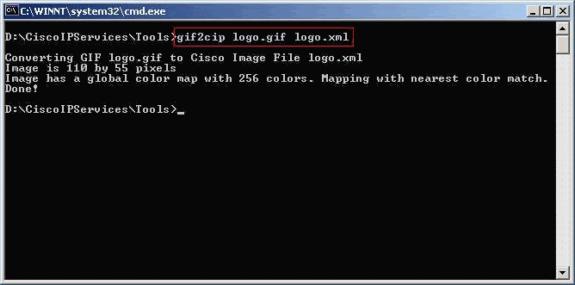 4. Convierta la imagen en un archivo GIF y guárdela en la carpeta de C:\CiscoIPServices\Tools. Nota: En este paso se supone que se ha realizado una instalación predeterminada de Cisco IP Services. 5.