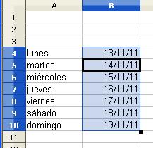 Rellenar un rango de celdas En algunas ocasiones, puede interesarnos llenar un rango de celdas pertenecientes a una fila o columna, con una serie correlativa de valores numéricos o fechas.