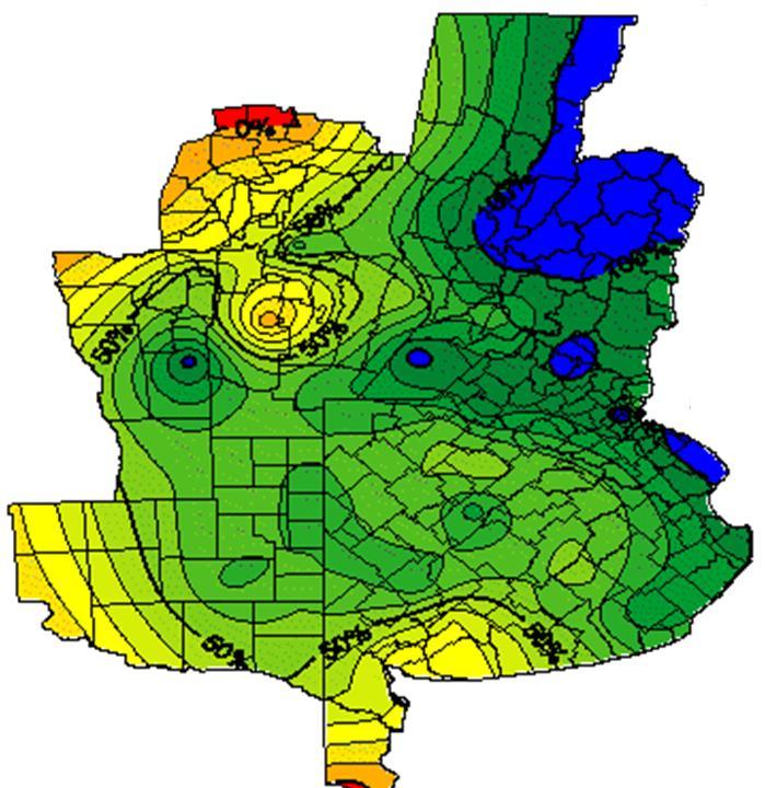 1.4. Reserva de agua del suelo Referencia Los colores muestran el % de reserva de agua
