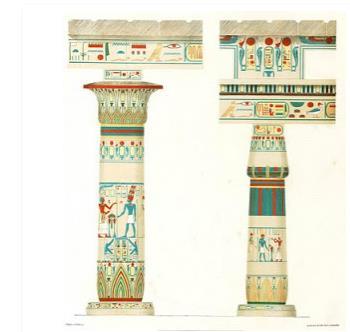 una avenida (dromos)flanqueada por esfinges. Material: El templo está construido en piedra, en sillares perfectamente labrados, y que los egipcios unían sin argamasa.