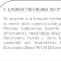 II Créditos individuales del Programa Alba TCP De acuerdo a la firma de contratos por las Unidades Productivas, se ha establecido que el monto total comprometido para los 632