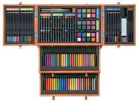lápices de acuarela, 24 barras de oil pastel, 24 acuarelas, 2 lápices de dibujo, 2 pinceles,