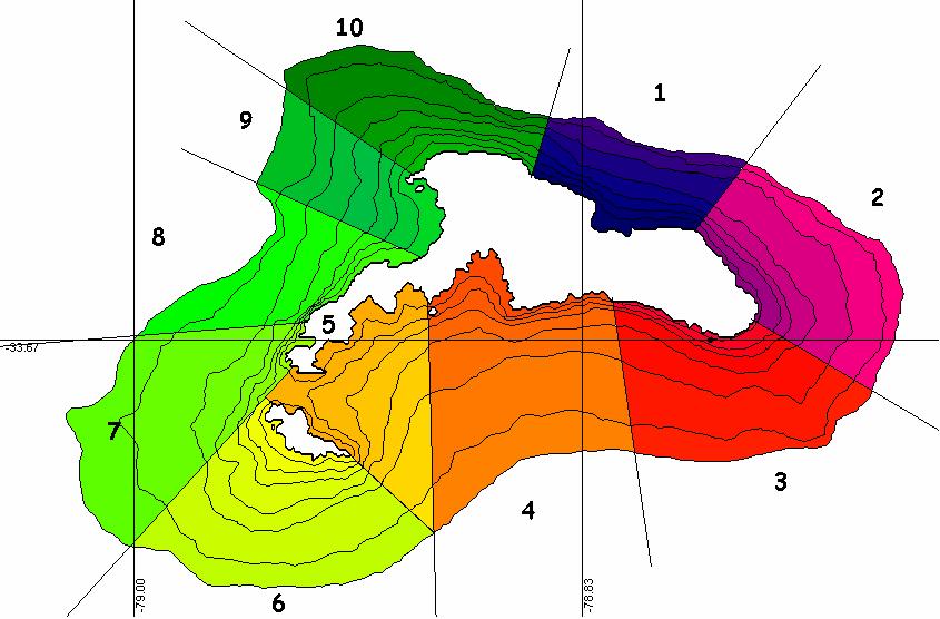 33 Figura 6. Imagen base que considera las zonas de pesca y las sub-zonas generadas por estrato de profundidad.