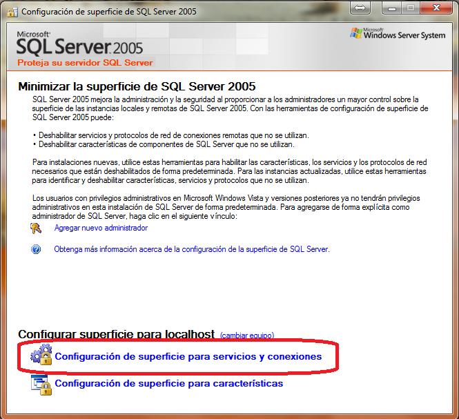 1. Ejecutar Configuración de Superficie de Sql Server.