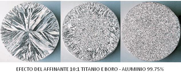 AFFINANTE 10:1 TITANIO E BORO Pastilla afinante de grano indicada para el aluminio y sus aleaciones, incluso las que contienen magnesio.