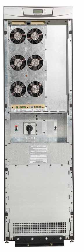 UPS 9355 10-30KVA Panel de control de LCD Bahía de comunicación X-Slot (2) Módulos de energía Conmutador estático Terminal de REPO Puerto de servicio DB-9 Derivación de mantenimiento Interruptor