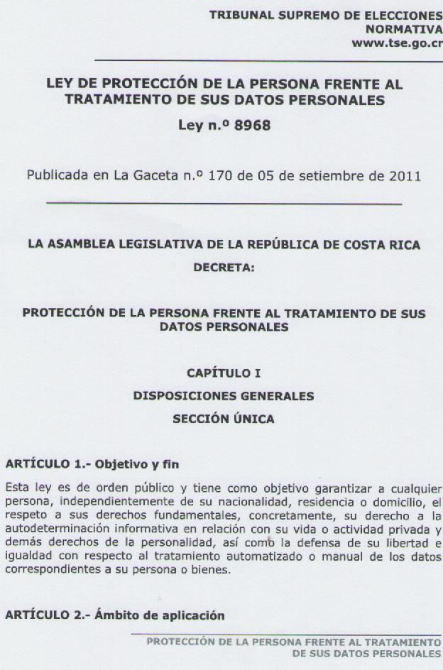 Ley 8968 Protección de la persona
