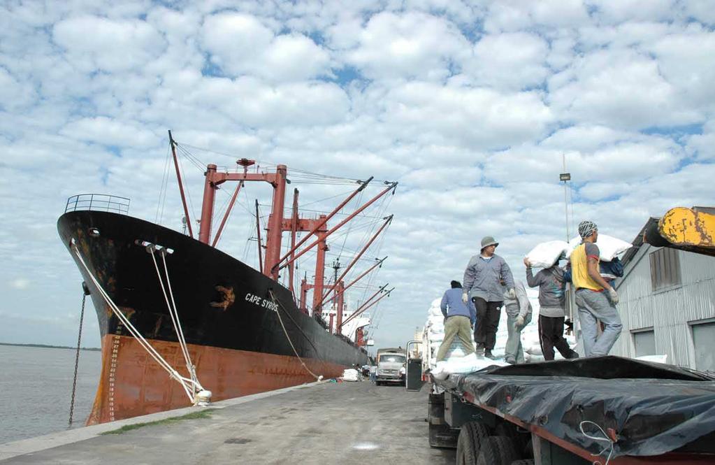 Evolución de las exportaciones de Argentina y Santa Fe. En millones de dólares FOB y miles de toneladas.