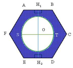 27 En la figura ABCDEF es regular, H H AB 1 2, H 1 H ED y H 1, O, H 2 son colineales, H 1H 2=50 2 unidades. ST es una cuerda diametral con ST = 16 unidades.