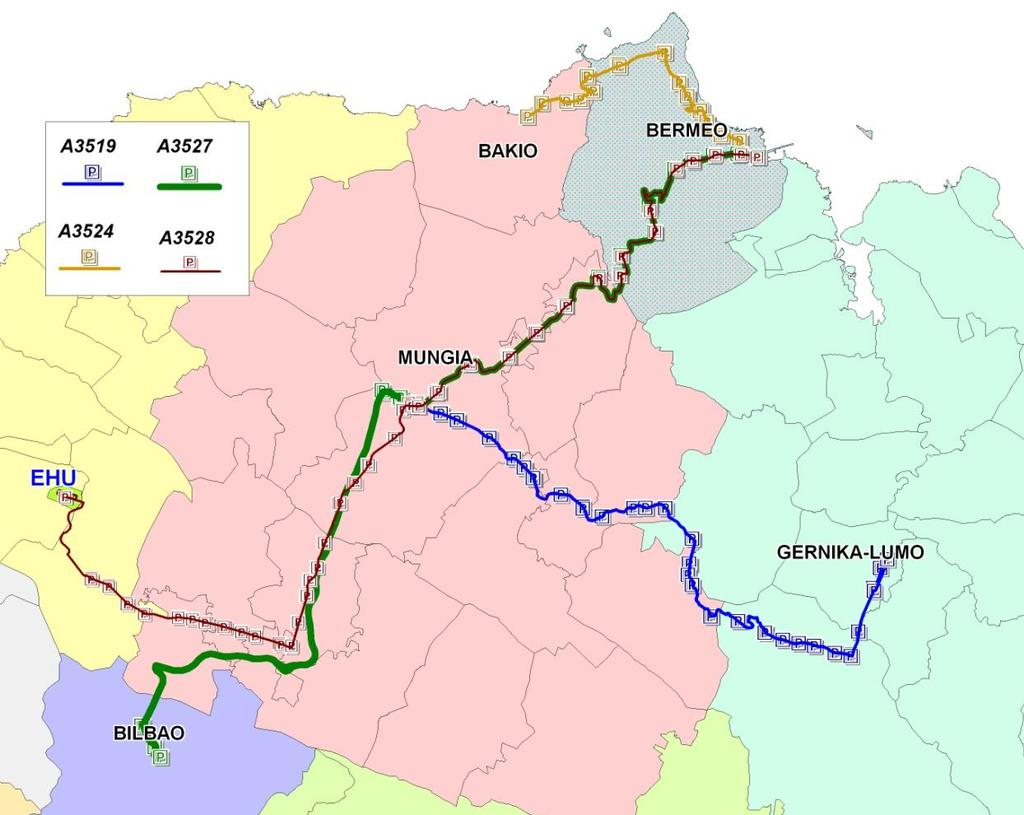 LINEAS DE BIZKAIBUS DE OTRAS CONCESIONES El área analizada es servida por otras 4 líneas de Bizkaibus, no incluidas en la presente concesión, sino en la concesión Txorierri-Mungialdea.