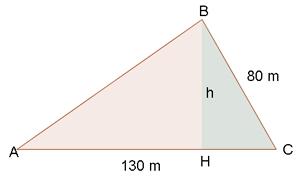 De acuerdo con la figura: 8. Calcular el área de una parcela triangular, sabiendo que dos de sus lados miden 80 m y 130 m, y forman entre ellos un ángulo de 70. Cuál es el valor de x?