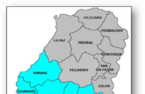departamentos de Villaguay, Federal, Feliciano, Federación, La Paz, San Salvador, Colón, Concordia.