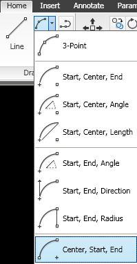 Arco: Centro Inicio Fin Etiqueta Home / Draw / Arc / Center Start End Clic para indicar el Centro Clic para indicar el Inicio Clic para