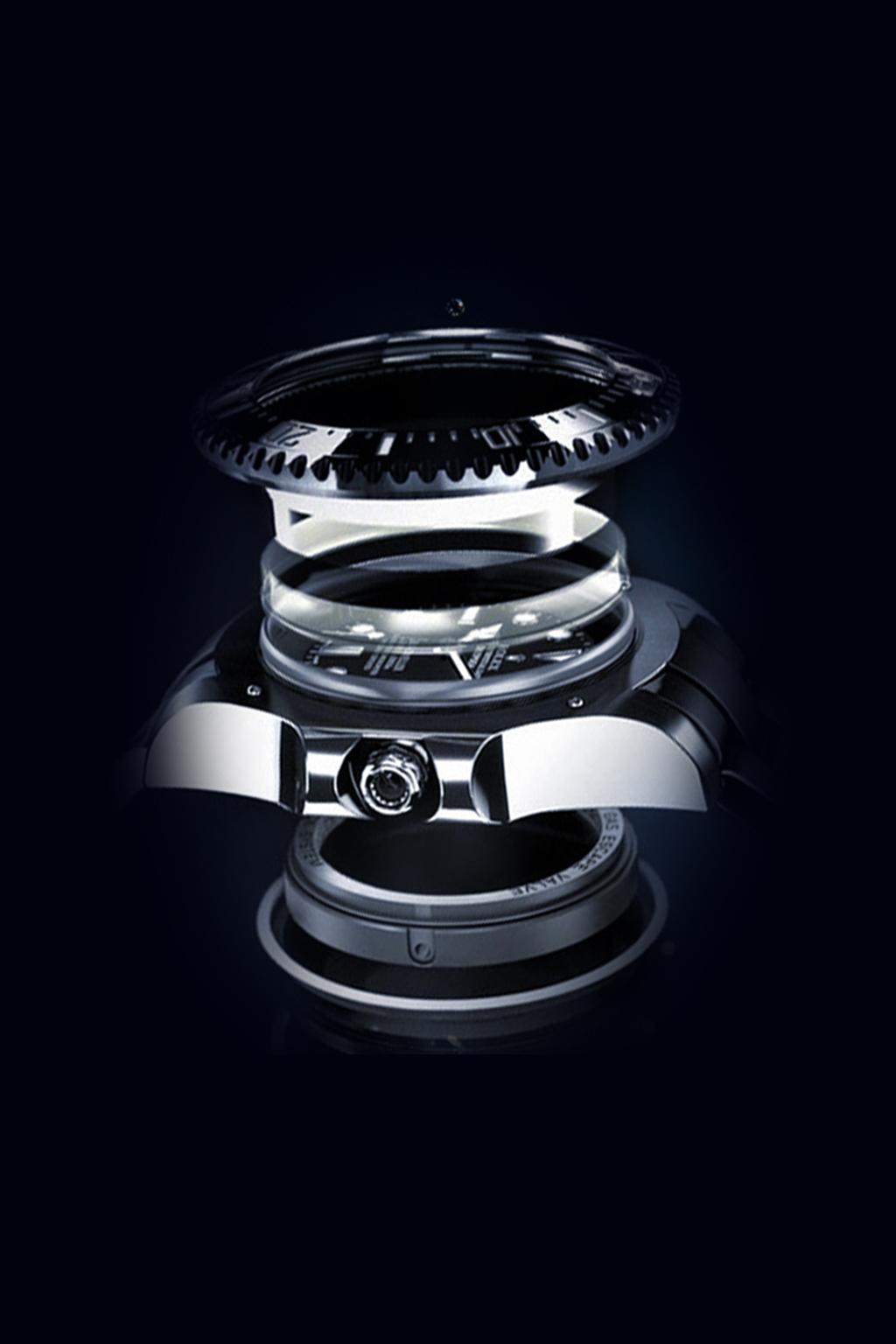 Las funciones del Rolex Deepsea EL SISTEMA RINGLOCK El Ringlock System, una exclusiva innovación técnica, permite que el cristal de la caja del Rolex Deepsea soporte una presión equivalente al peso
