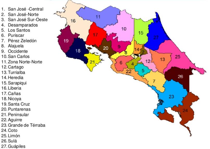 Desafíos del Asesor Regional de Matemáticas ante la Reforma en Educación Matemática 69 Figura 2: Distribución de las 27 Direcciones Regionales de Costa Rica.