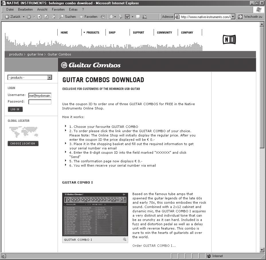 clic sobre Order GUITAR COMBO I y sigue las instrucciones en pantalla para concretar tu