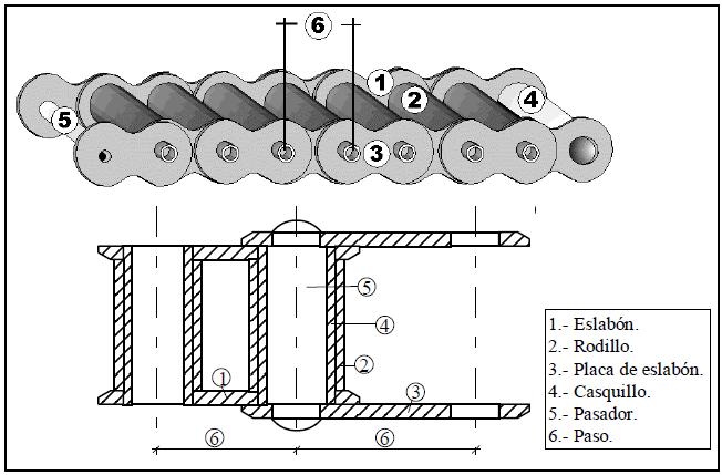 La típica cadena que se utiliza en los concentradores de grasas es la que cuenta con esta referencia: Cadena 100/24/42 con aletas C 10, donde el número "100" indica el paso en mm.