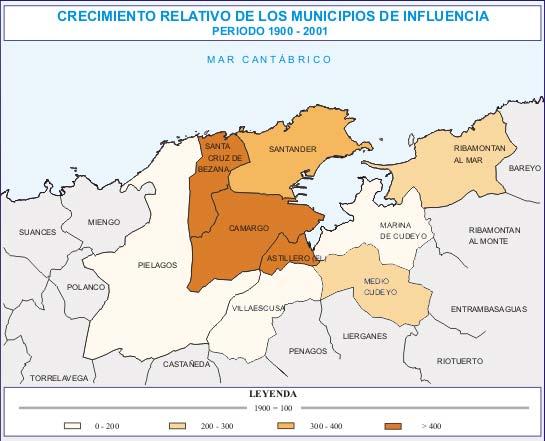 diferencias habidas en los crecimientos demográficos de los municipios desde 1900. y los diferentes periodos en los que los mismos se han producido.