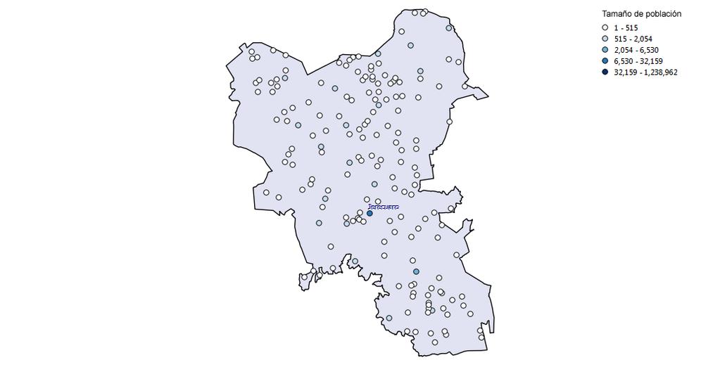 En la Figura 2 se muestra la distribución de las localidades del municipio de estudio según su número de habitantes.