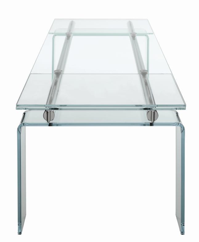 Mesa STILT GLASS 520 Diseño: Decoma DESALTO Mesa rectangular, tubos en acero con pomos en el mismo acabado a