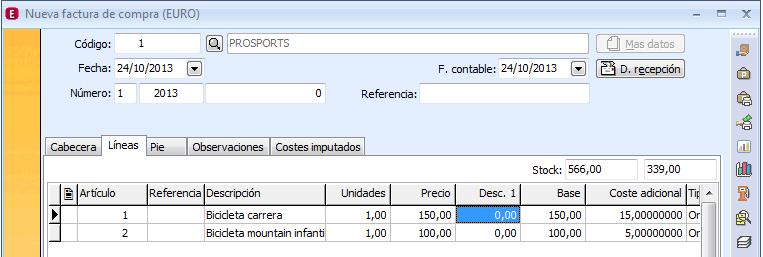 Precio neto de compra del artículo en Configuración / Datos generales / Parametrización / Stock.