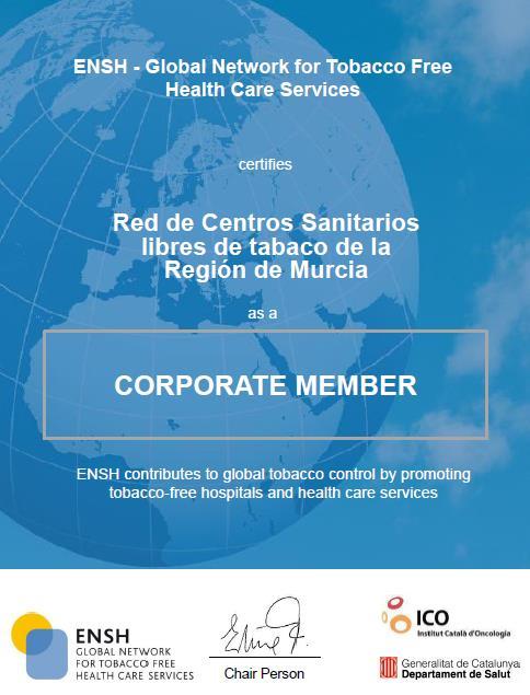 CERTIFICADO DE MEMBRESÍA La Red de Centros Sanitarios Libres de Tabaco de la