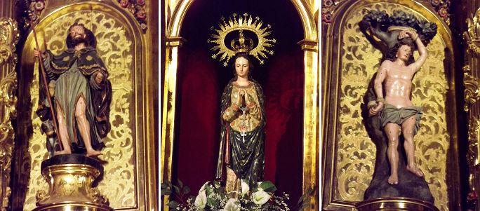 Detañ El retablo mayor se tardó más de 10 años en construirse, participaron varios artistas y entre ellos el calagurritano Diego de Camporredondo. ❶ San Roque.