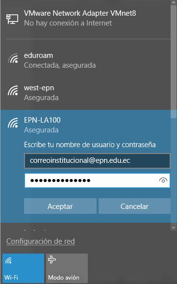 19 Figura 35: Ingreso de credenciales de acceso a la red EPN-LA100 en dispositivo con Windows 10.