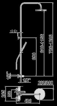 A R C lavabo bidé ducha bañera empotrar combinaciones resumen MONOMANDO DUCHA EXTERIOR BRAZO RECTO TELESCÓPICO Wall-mounted extensible shower mixer with straight arm