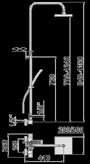 equipo ducha, flexo plata TERMOSTATO DUCHA EXTERIOR BRAZO RECTO TELESCÓPICO Wall-mounted extensible shower thermostat with straight arm