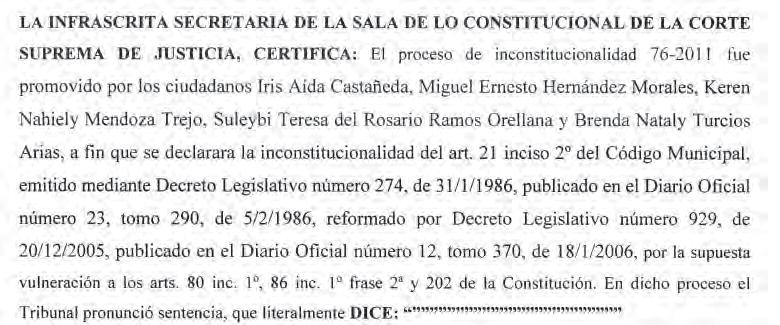 154 DIARIO OFICIAL Tomo Nº 406 SECCION DO CU MEN TOS OFICIALES SALA DE LO CONSTITUCIONAL DE LA CORTE SUPREMA DE JUSTICIA Sala de lo Constitucional de la Corte Suprema de Justicia.