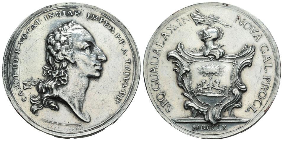 Se conocen ejemplares del retrato unifaz de la colección Michael Hall en el V&A y en Munich. MBC+. Est...750,00. 500 1160 Medalla. 19. Anv.: Busto de Felipe V a derecha.