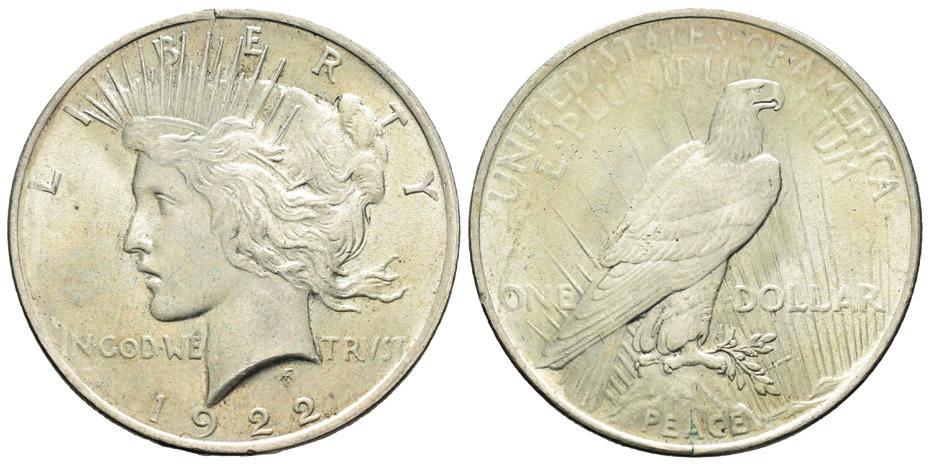 Lote de cuatro monedas de 1 dólar, tipo Morgan (3) 1890, 1897S, 1921 y tipo Peace (1) 1922. A EXAMINAR. BC+/MBC+. Est...1,00. 70 31 Estados Unidos. 1 dolar. 1921. Filadelfia. (Km-0). Ag. MBC+.