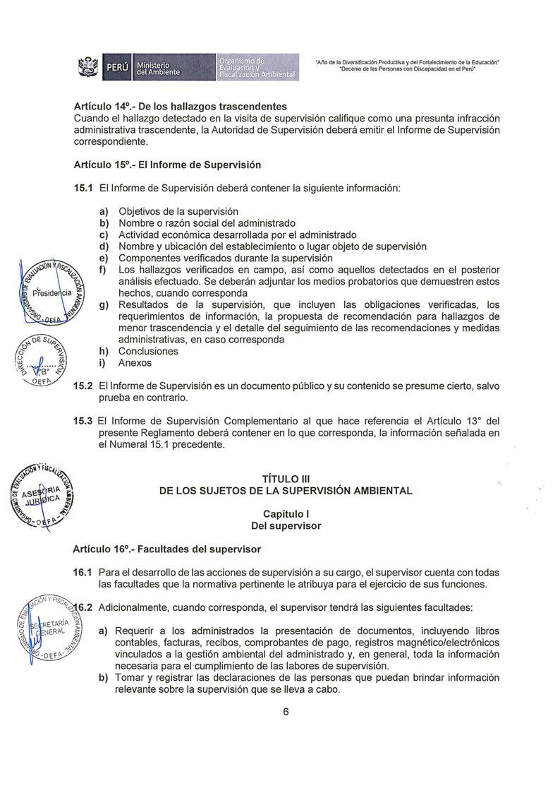 Ministerio del Ambiente "Año de la Diversificación Productiva y del Fortalecimiento de la Educación" "Decenio de las Personas con Discapacidad en el Perú" Artículo 14.