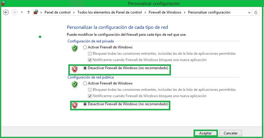 De esta manera, queda configurado su firewall de Windows. Configuración del Windows defender Importante!