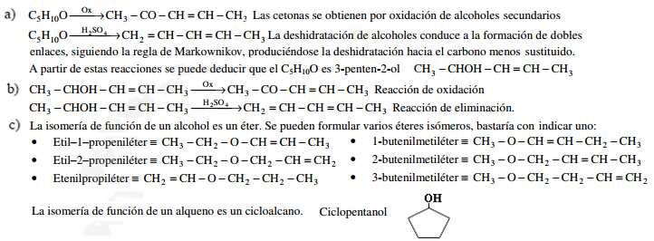 d) Escriba la reacción de obtención del etilmetileter a partir de la deshidratación de dos alcoholes en presencia de ácido sulfúrico en caliente. Nombre los alcoholes implicados. 2.
