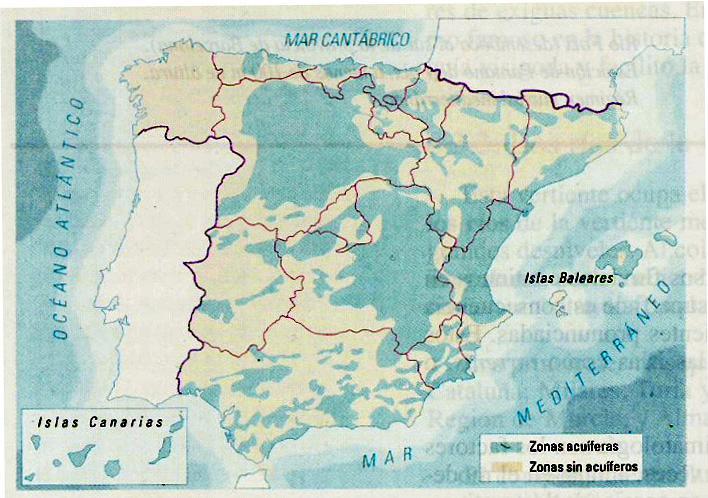 Sagrado Corazón Geografia de España 6 En la España peninsular y balear distinguimos tres acuíferos, que se corresponden con las denominadas Iberia silícea, caliza y arcillosas.