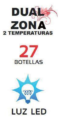 electrónico de temperatura Dual-zone, 2 temperaturas Zona superior: 9 botellas