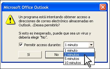 Outlook" porque la Libreta de direcciones de Outlook está protegido mediante programación por razones de seguridad.