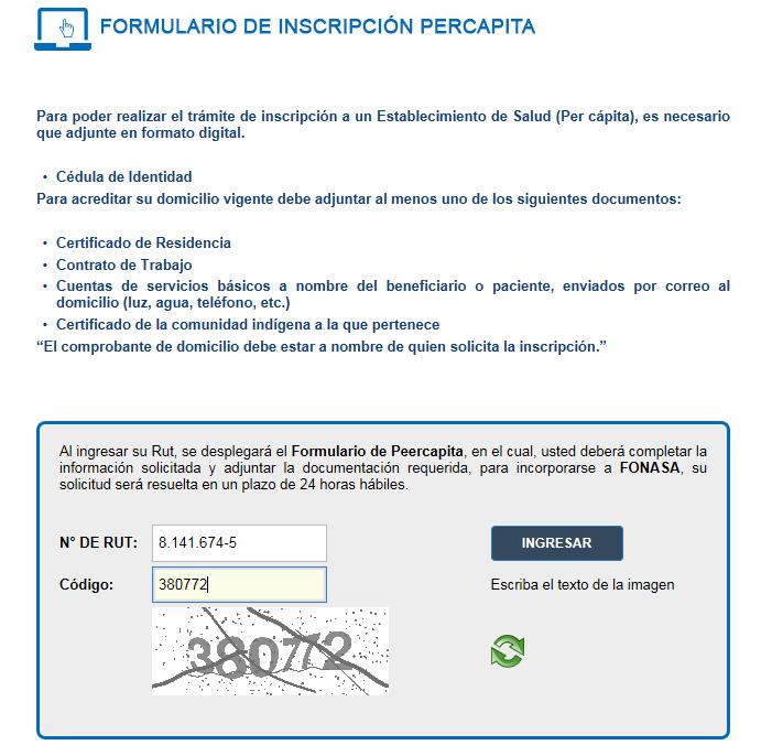 10.1.2 Descripción de Proceso de Inscripción Per cápita Web A través de la página www.fonasa.