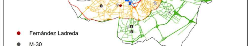 Para la elección de los puntos de muestreo manual se han considerado aquellas ubicaciones en las que el Ayuntamiento de Madrid cuenta con espiras electromagnéticas en la calzada para seguimiento y