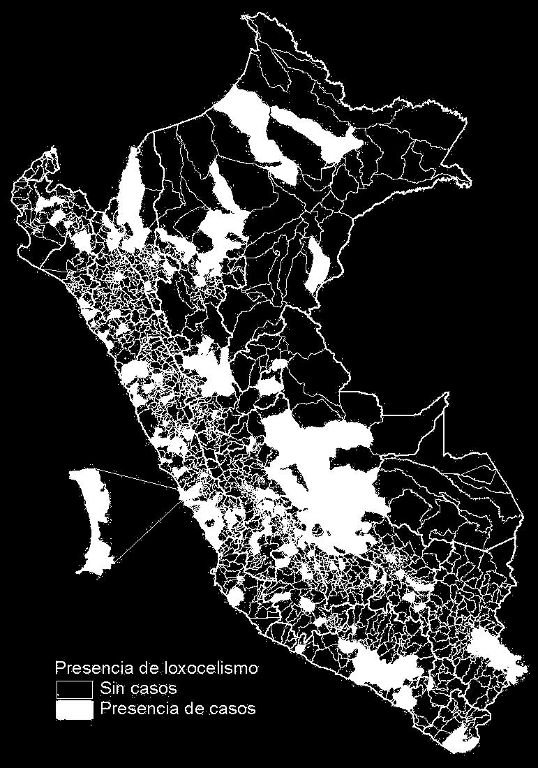 Mapa de Loxocelismo por distritos Perú 2017* Loxocelismo según departamentos Perú años 2007 2016 y 2017* DEPARTAMENTOS AÑOS 2007 2008 2009 2010 2011 2012 2013 2014 2015 2016 2017* LIMA 289 448 332