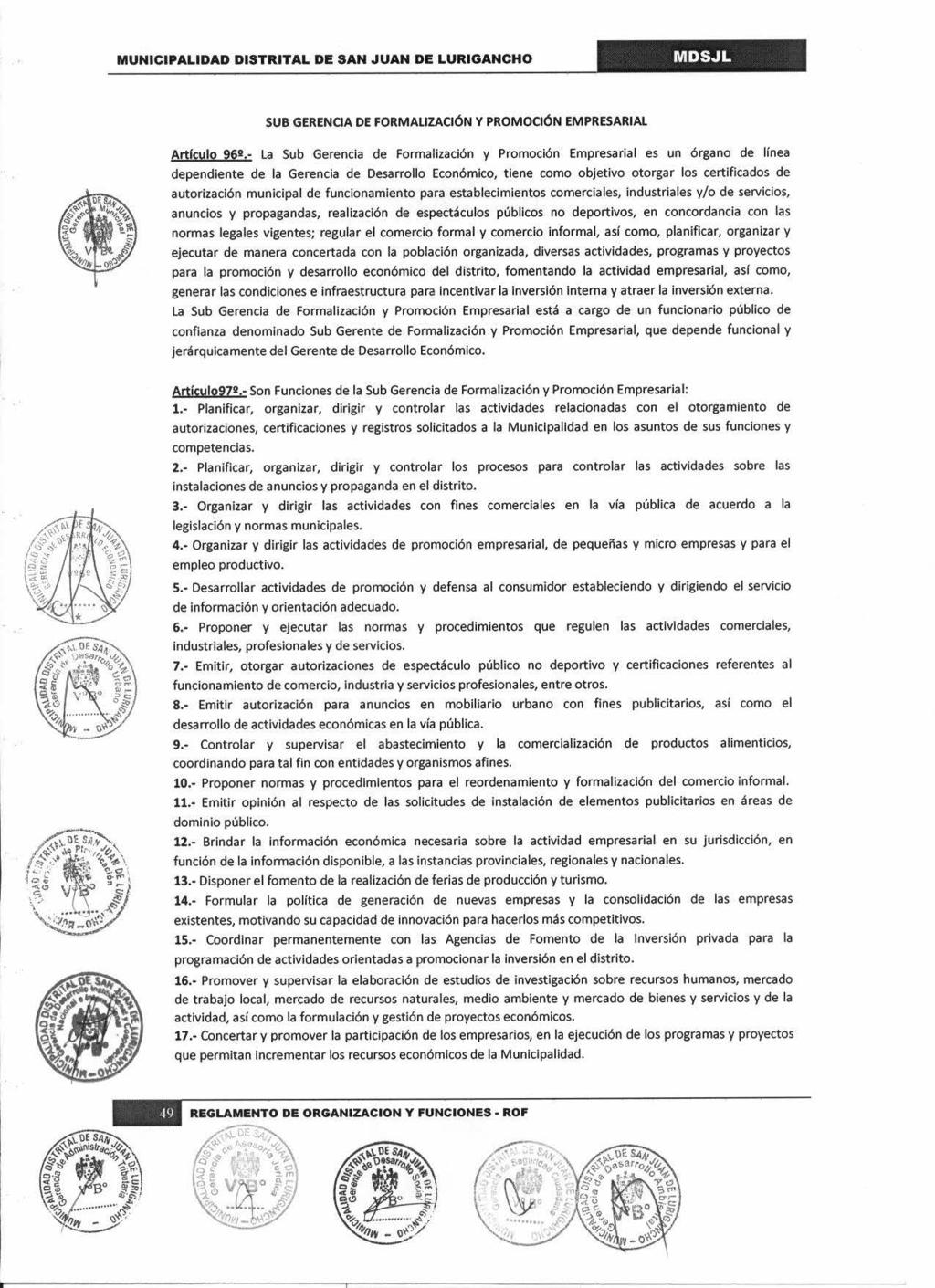 SUB GERENCIA DE FORMALIZACIÓN Y PROMOCIÓN EMPRESARIAL Articulo 9611,.