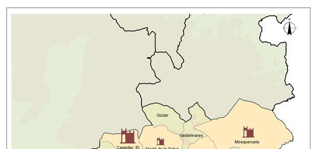 Mapa 7: Bienes de Interés Cultural 5.1.7. COMPOSICIÓN DEL PAISAJE RURAL En el mapa 8 se describen los usos/ocupaciones del suelo presentes en la Comarca de Gúdar - Javalambre (Fuente, CORINE 2006).