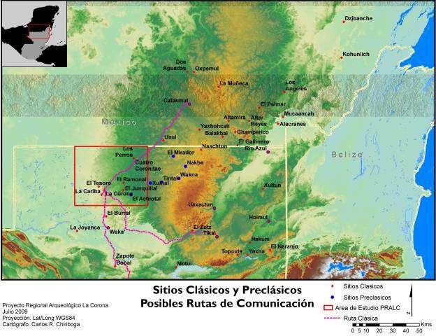 No obstante, aún falta establecer la presencia de un sitio mayor en esa región, que pudo conectar a La Corona con otros sitios como Uxul (Grube 2005; Grube y Paap 2006, 2007), que correspondería a la