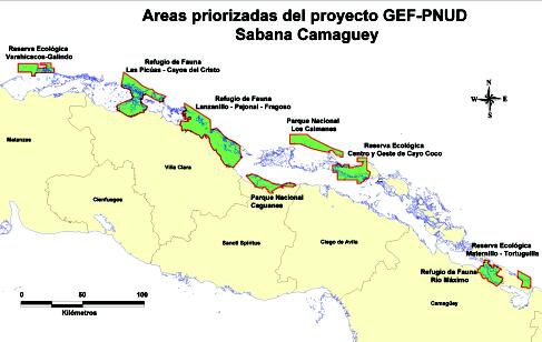 Fig. 5.1. Áreas protegidas priorizadas, entre las propuestas por el proyecto PNUD/GEF Sabana-Camagüey.